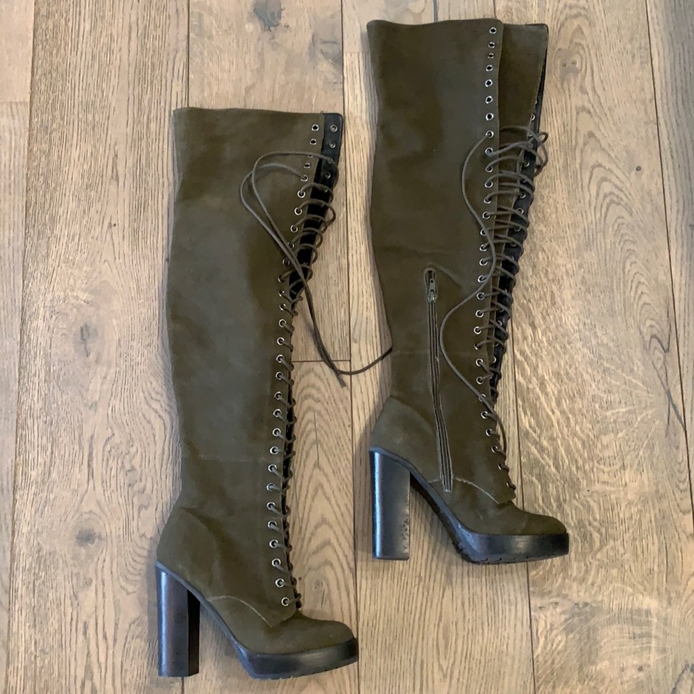 Aldo Boots Adeasien Over-the-knee Green Suede Lace-Up Size 6.5 Sexy